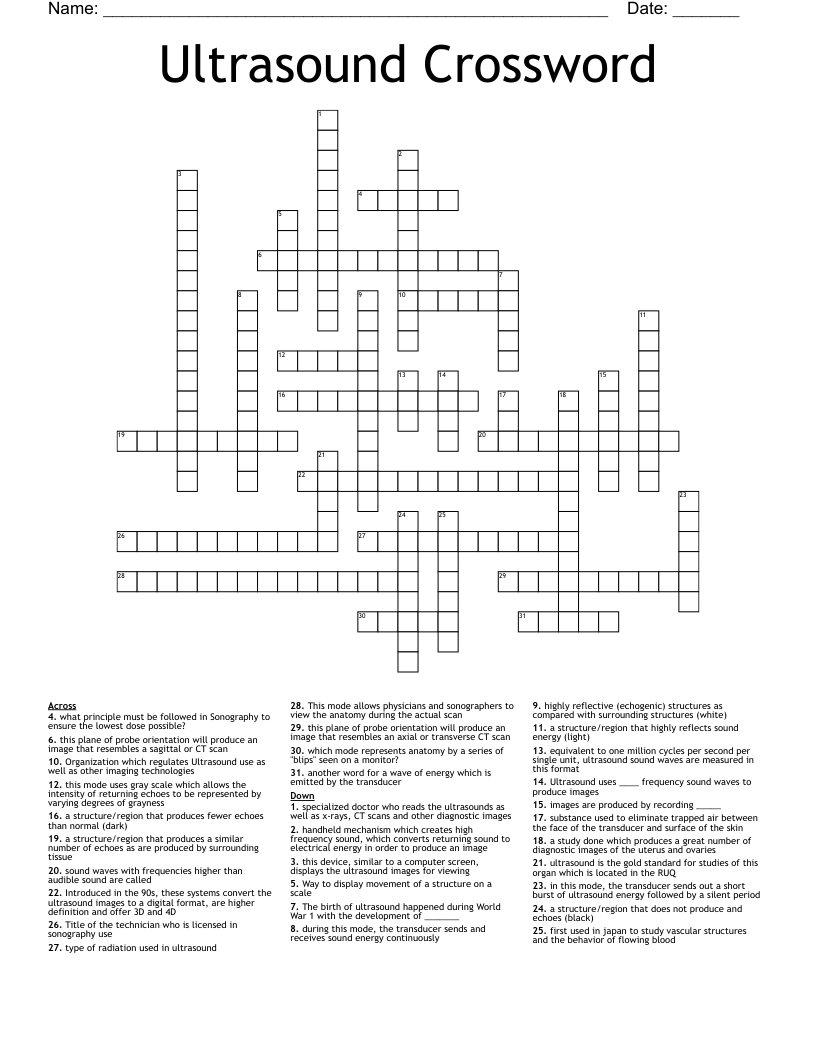 Ultrasound Crossword