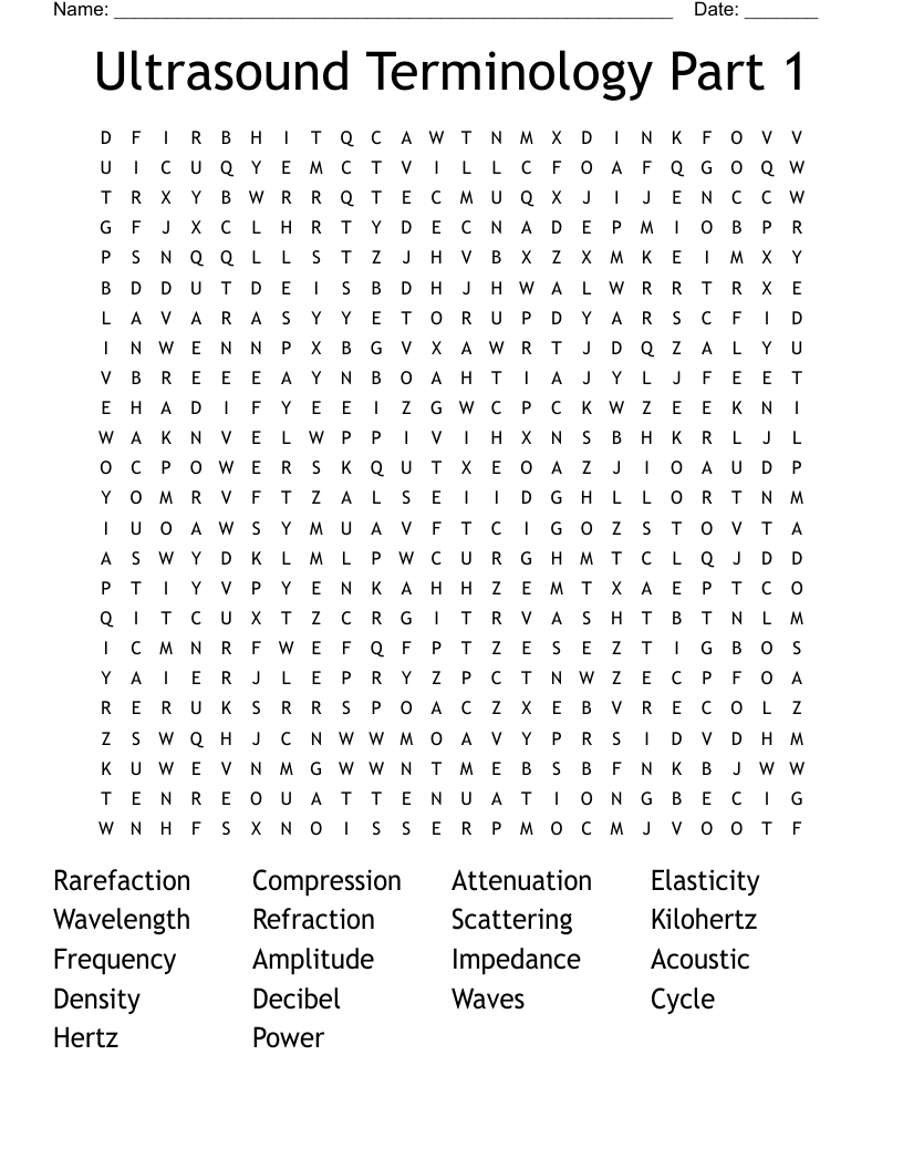 Ultrasound Terminology Part 1 Word Search