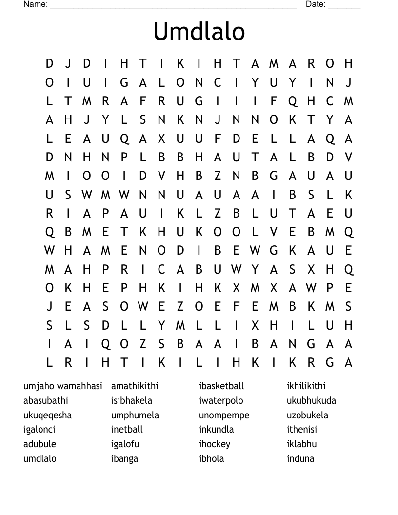 Umdlalo Word Search