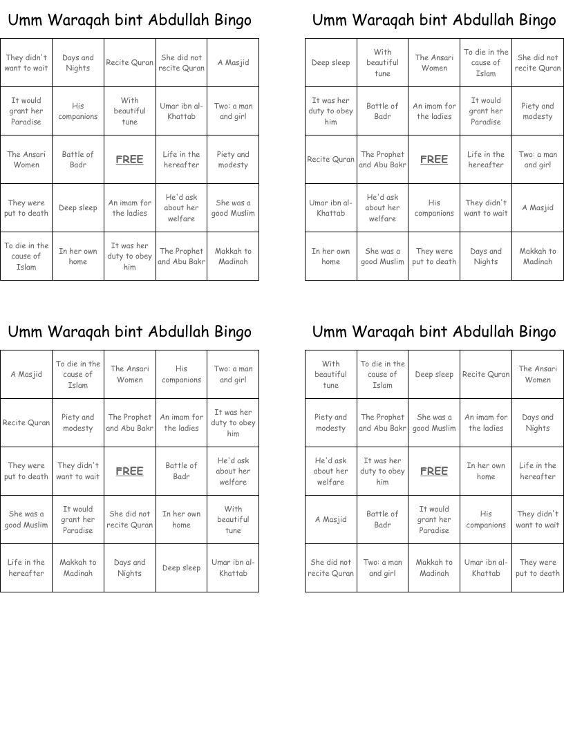 Umm Waraqah bint Abdullah Bingo