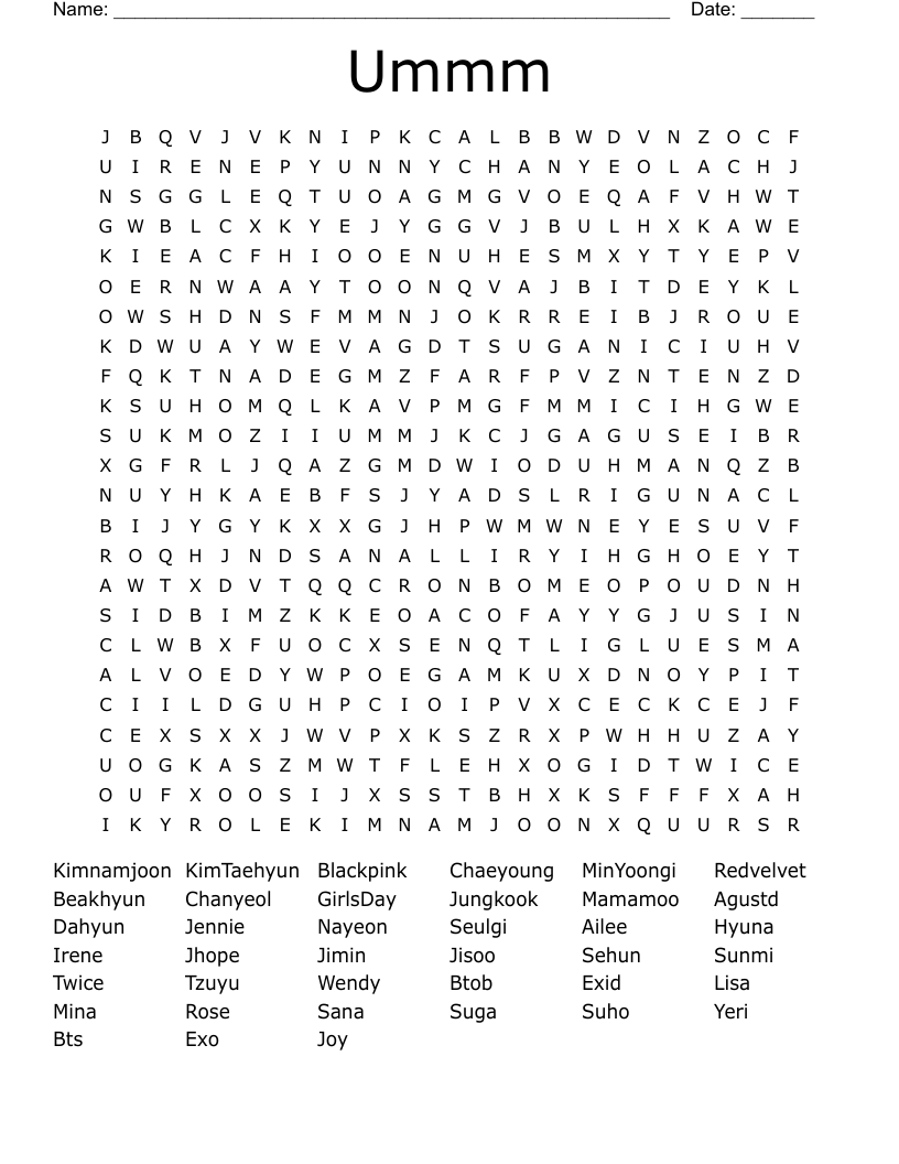 Ummm Word Search