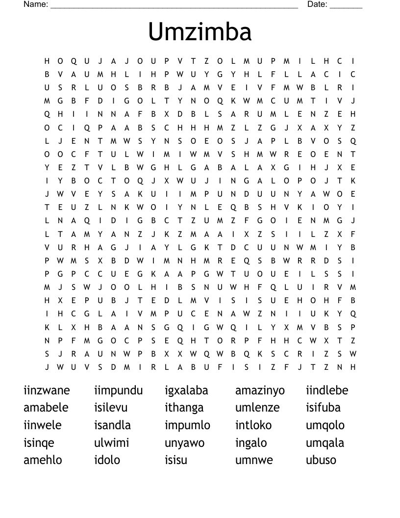 Umzimba Word Search