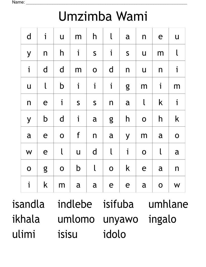 Umzimba Wami Word Search