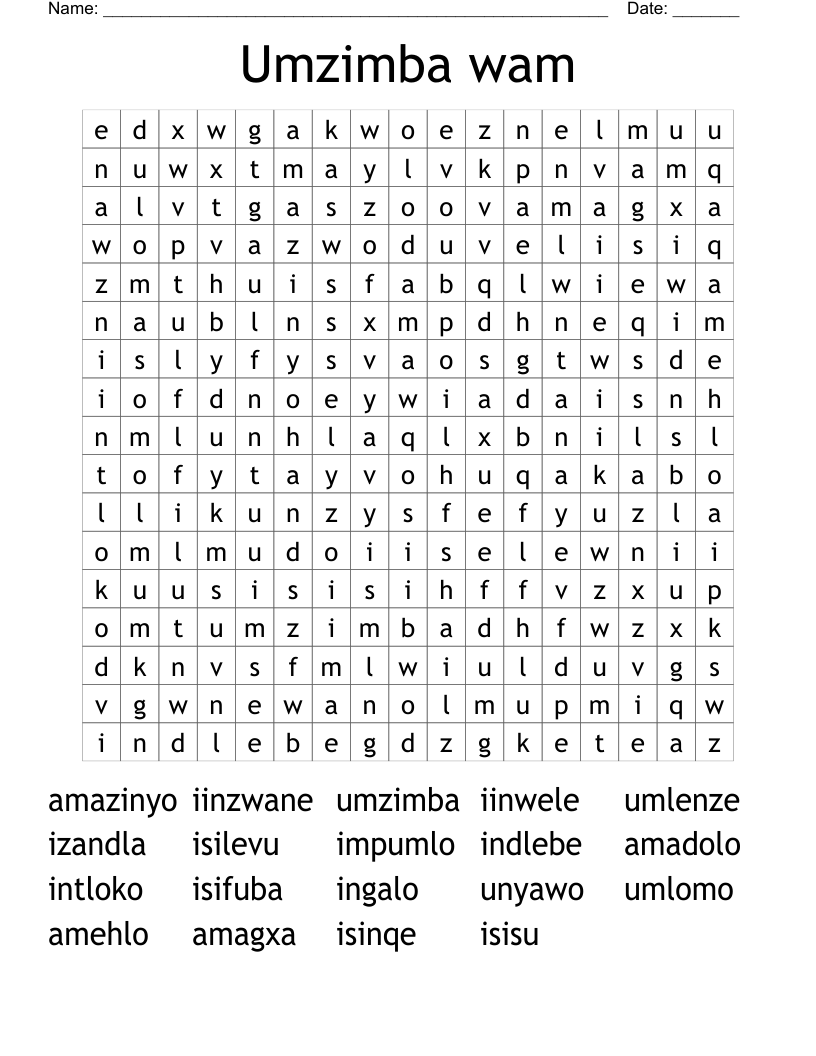 Umzimba wam Word Search
