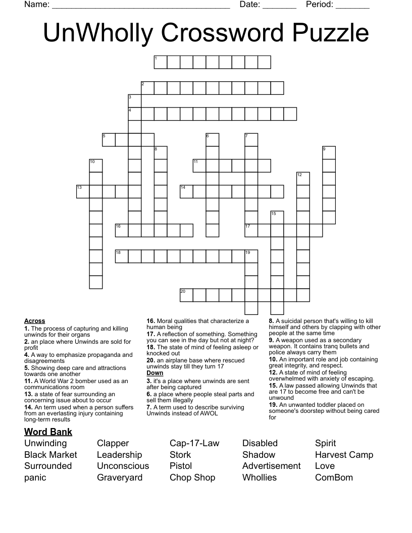 UnWholly Crossword Puzzle