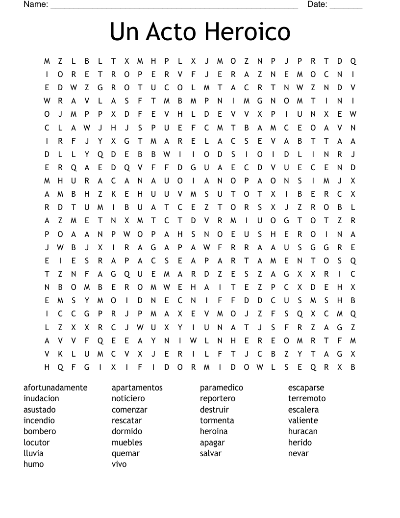 Un Acto Heroico Word Search