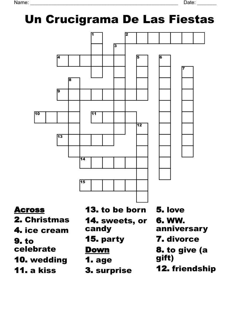 Un Crucigrama De Las Fiestas Crossword