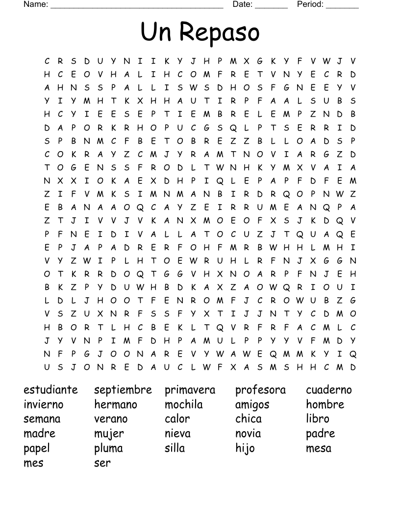 Un Repaso Word Search