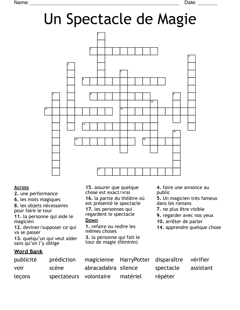 Un Spectacle de Magie  Crossword