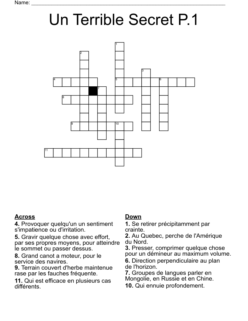 Un Terrible Secret P.1 Crossword