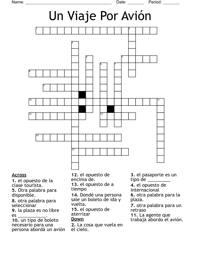 Un Viaje Por Avión Crossword