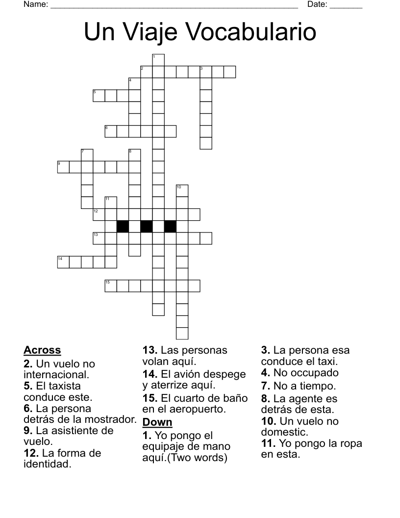 Un Viaje Vocabulario Crossword
