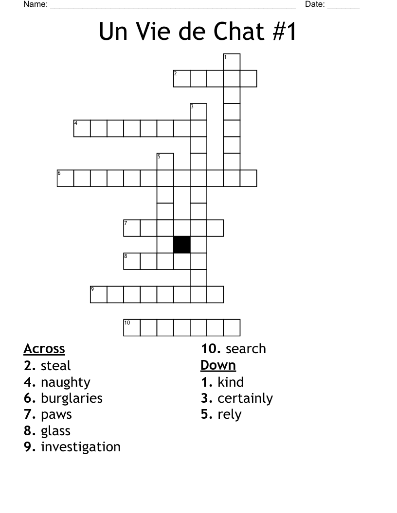 Un Vie de Chat #1 Crossword