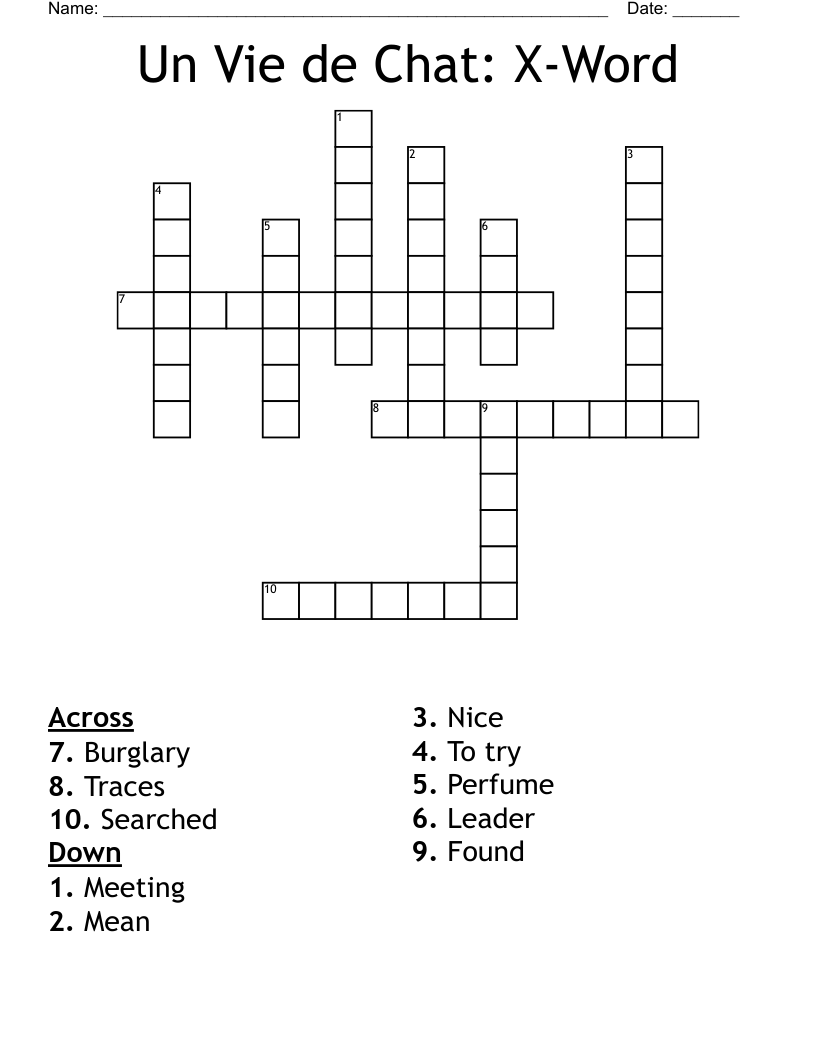 Un Vie de Chat: X-Word Crossword