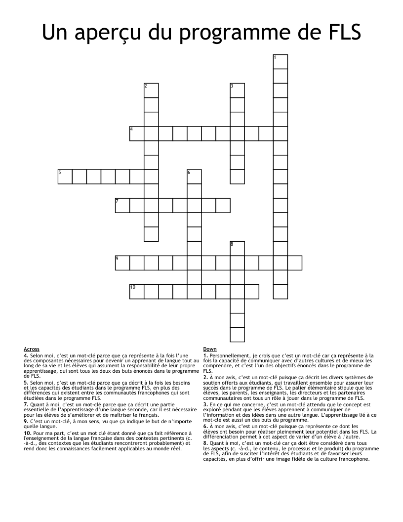 Un aperçu du programme de FLS Crossword
