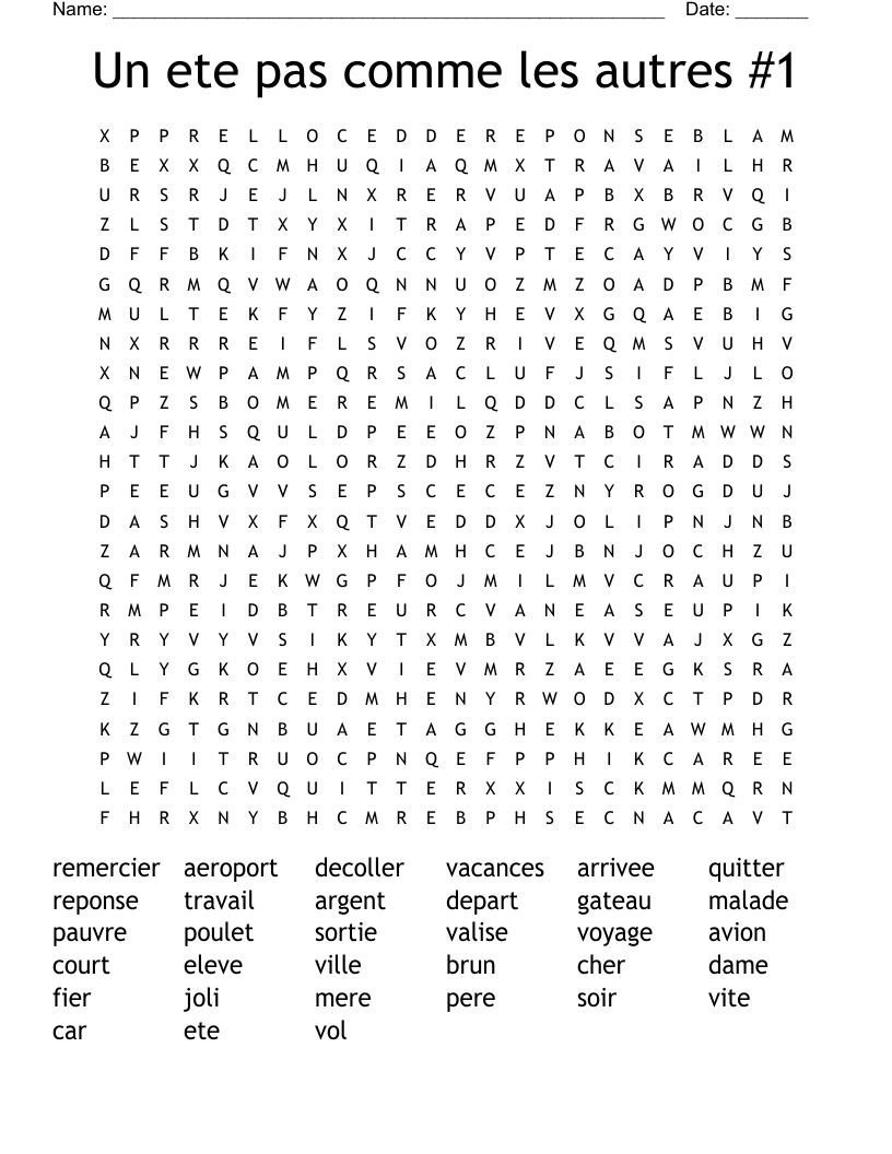 Un ete pas comme les autres #1 Word Search