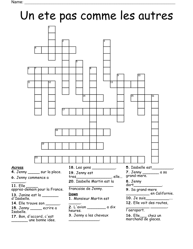 Un ete pas comme les autres Crossword