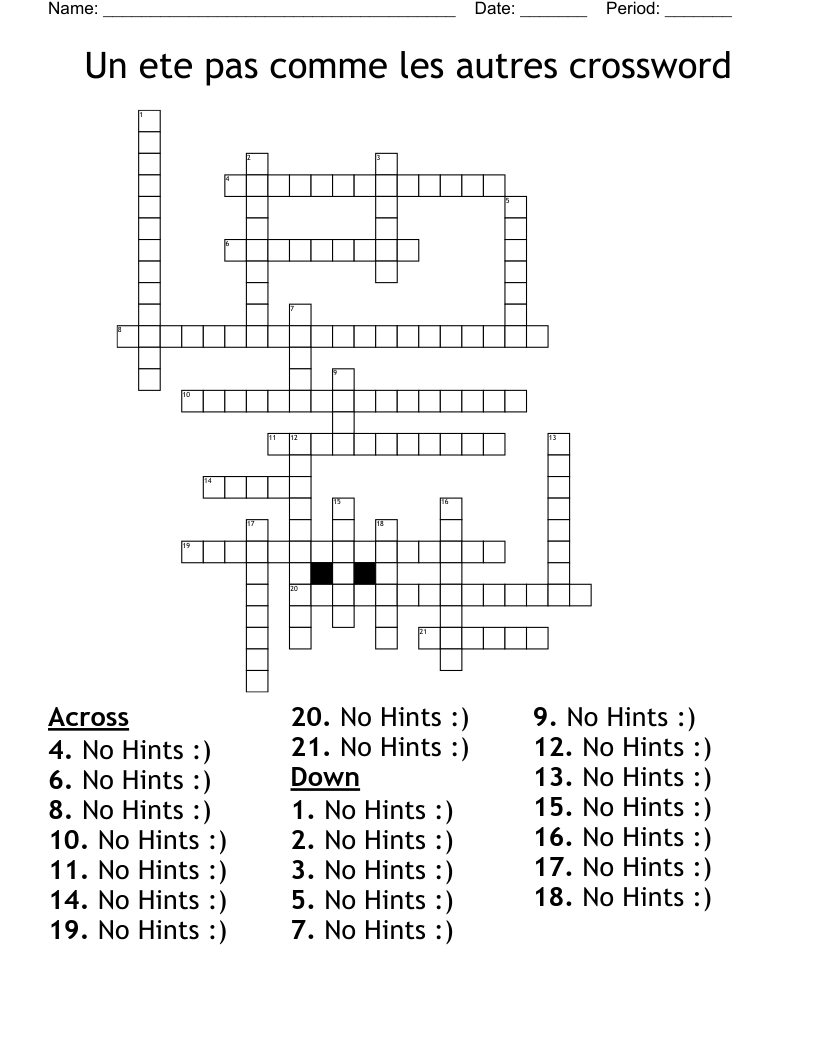 Un ete pas comme les autres crossword