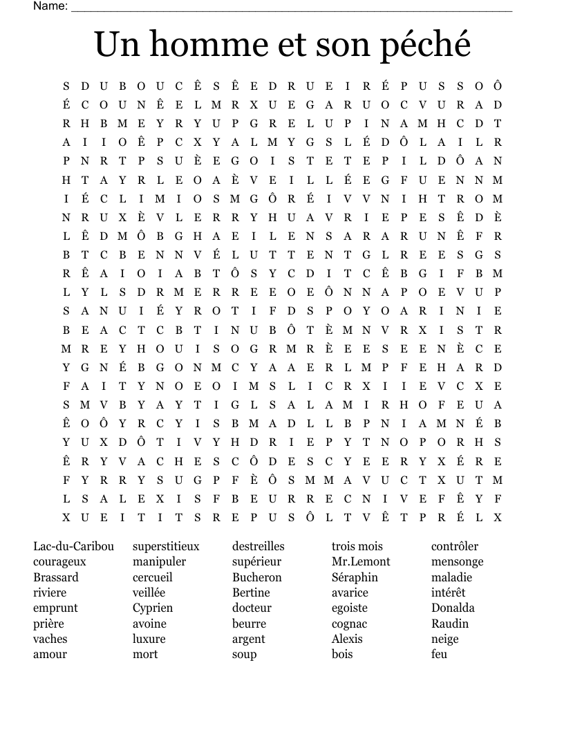 Un homme et son péché  Word Search