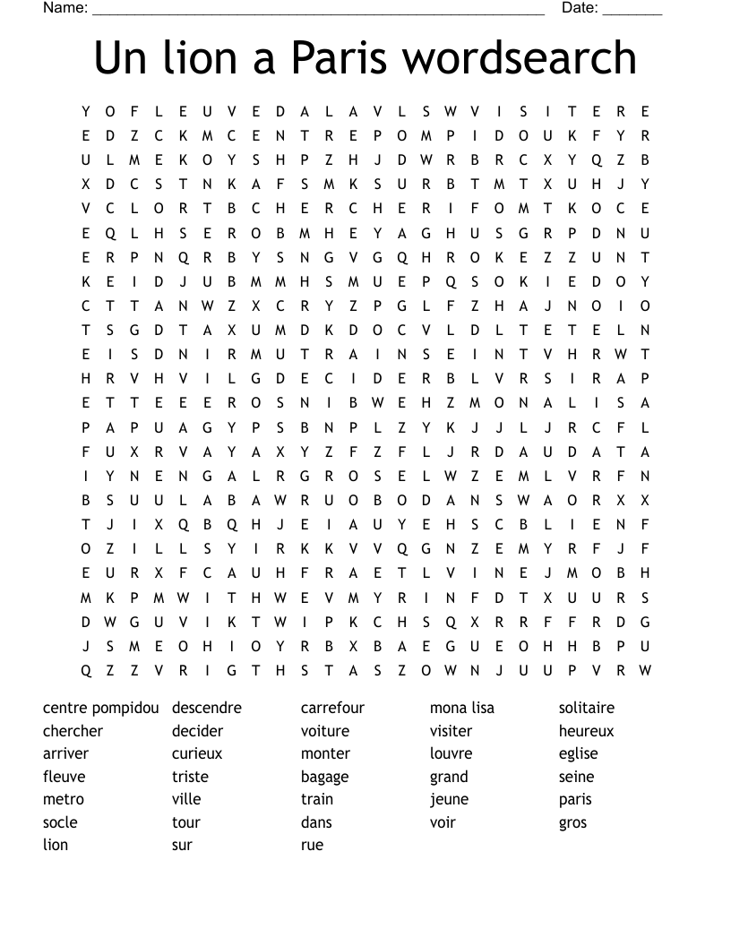 Un lion a Paris wordsearch