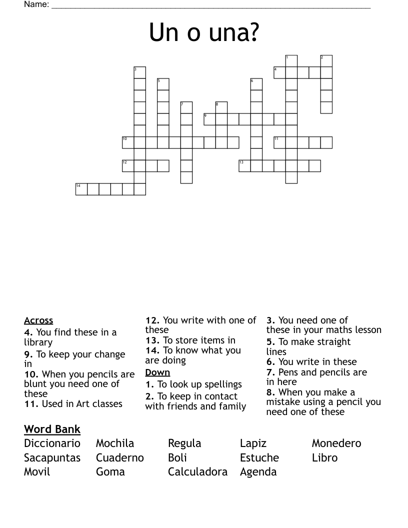 Un o una? Crossword