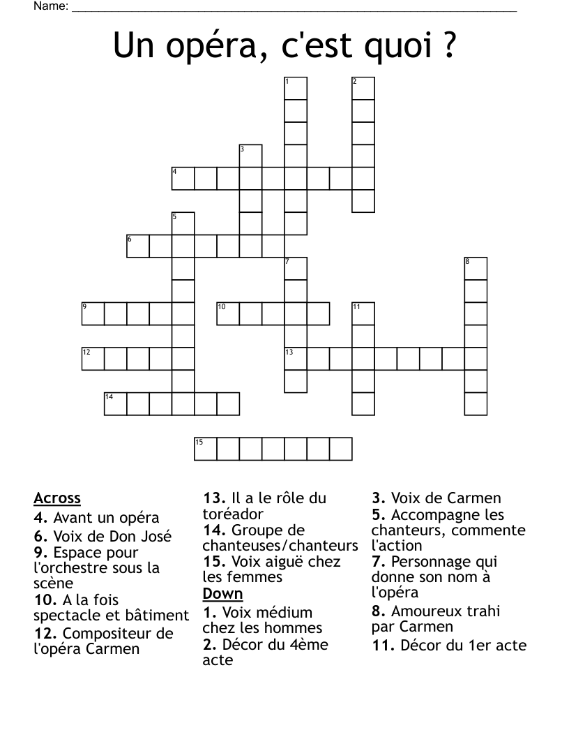 Un opéra, c'est quoi ? Crossword