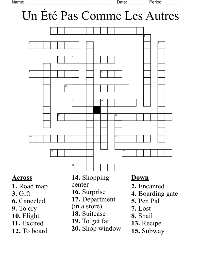 Un Été Pas Comme Les Autres Crossword