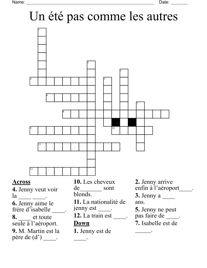 Un été pas comme les autres  Crossword