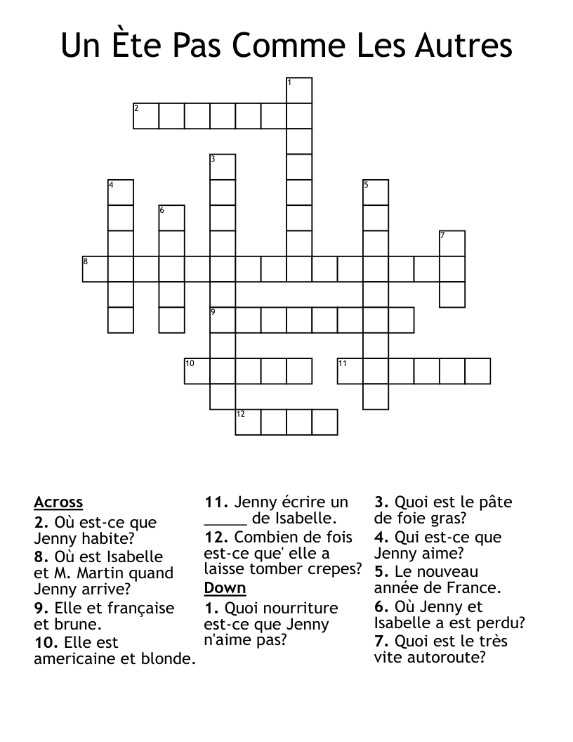 Un Ète Pas Comme Les Autres Crossword