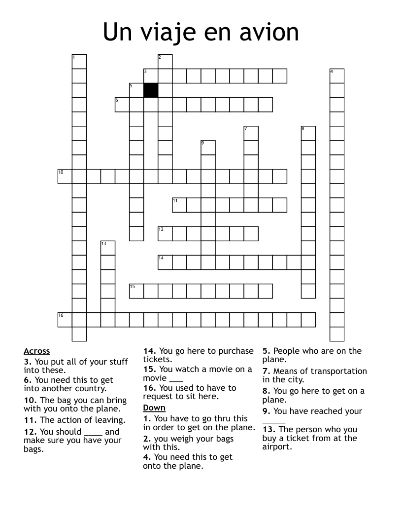 Un viaje en avion Crossword