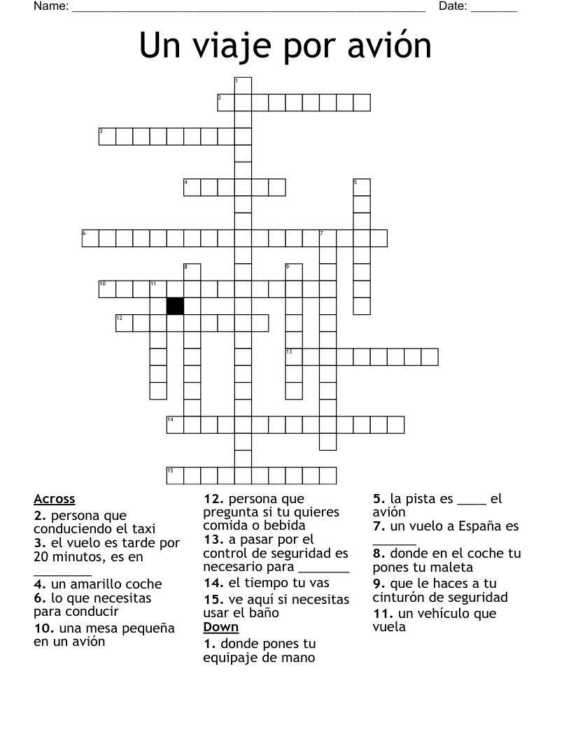 Un viaje por avión Crossword
