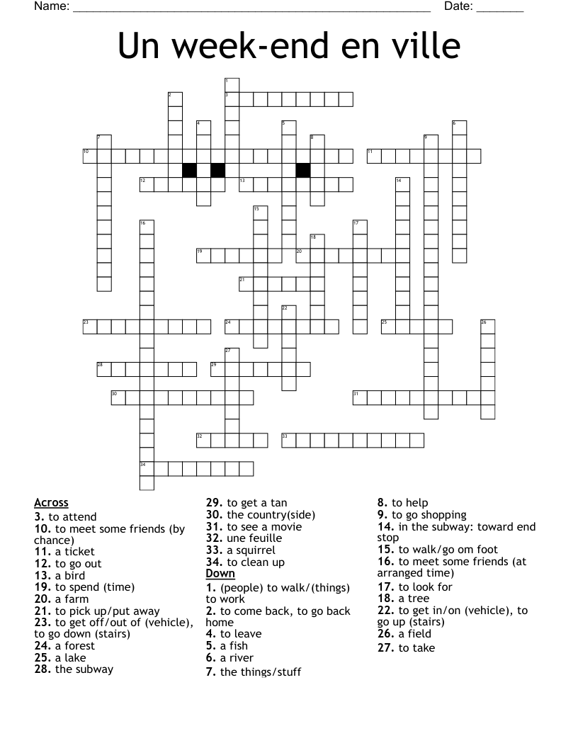 Un week-end en ville Crossword