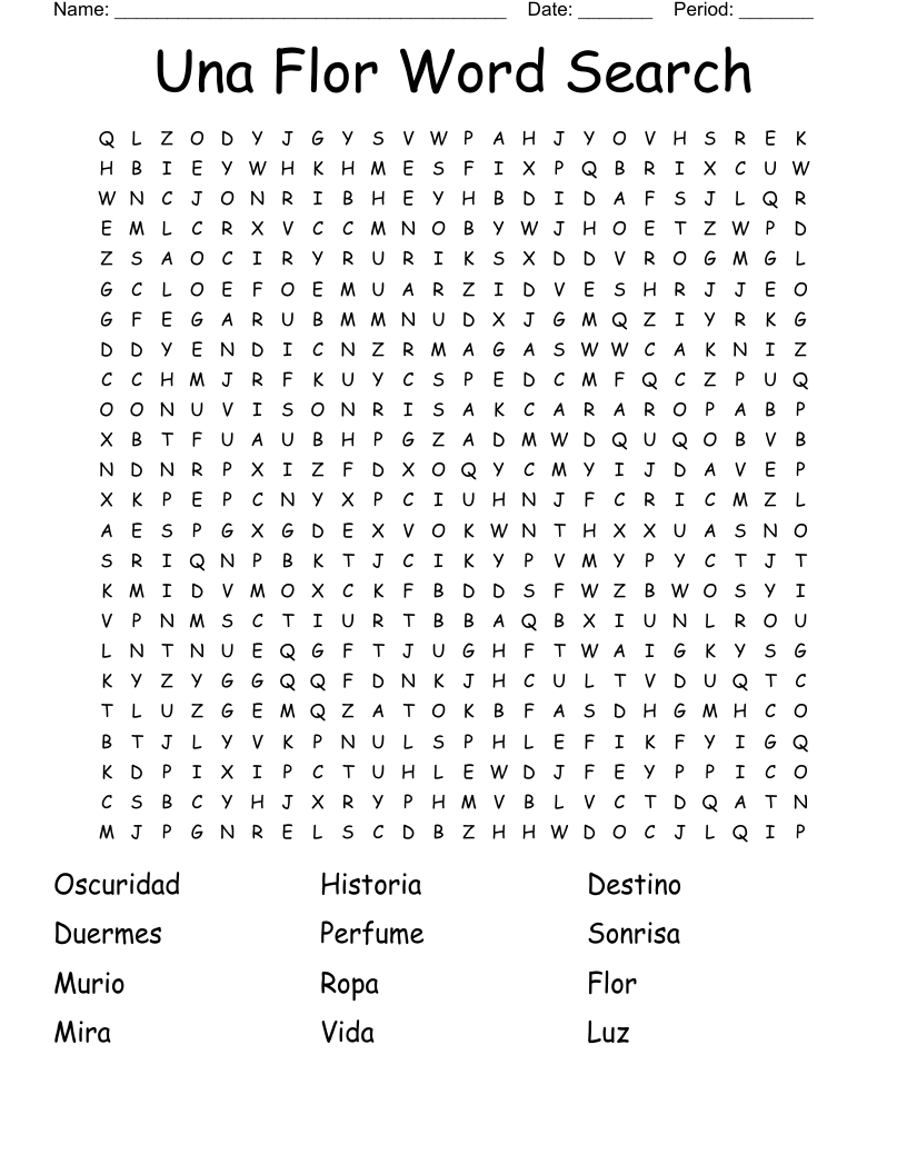 Una Flor Word Search