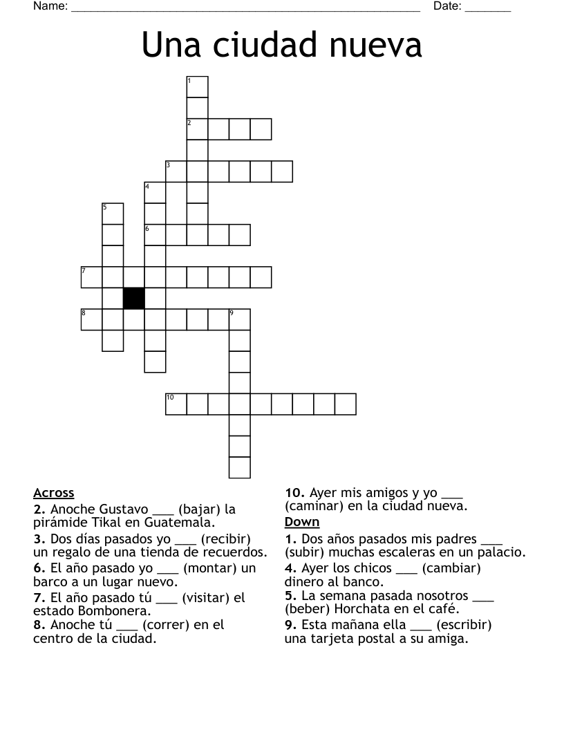 Una ciudad nueva Crossword
