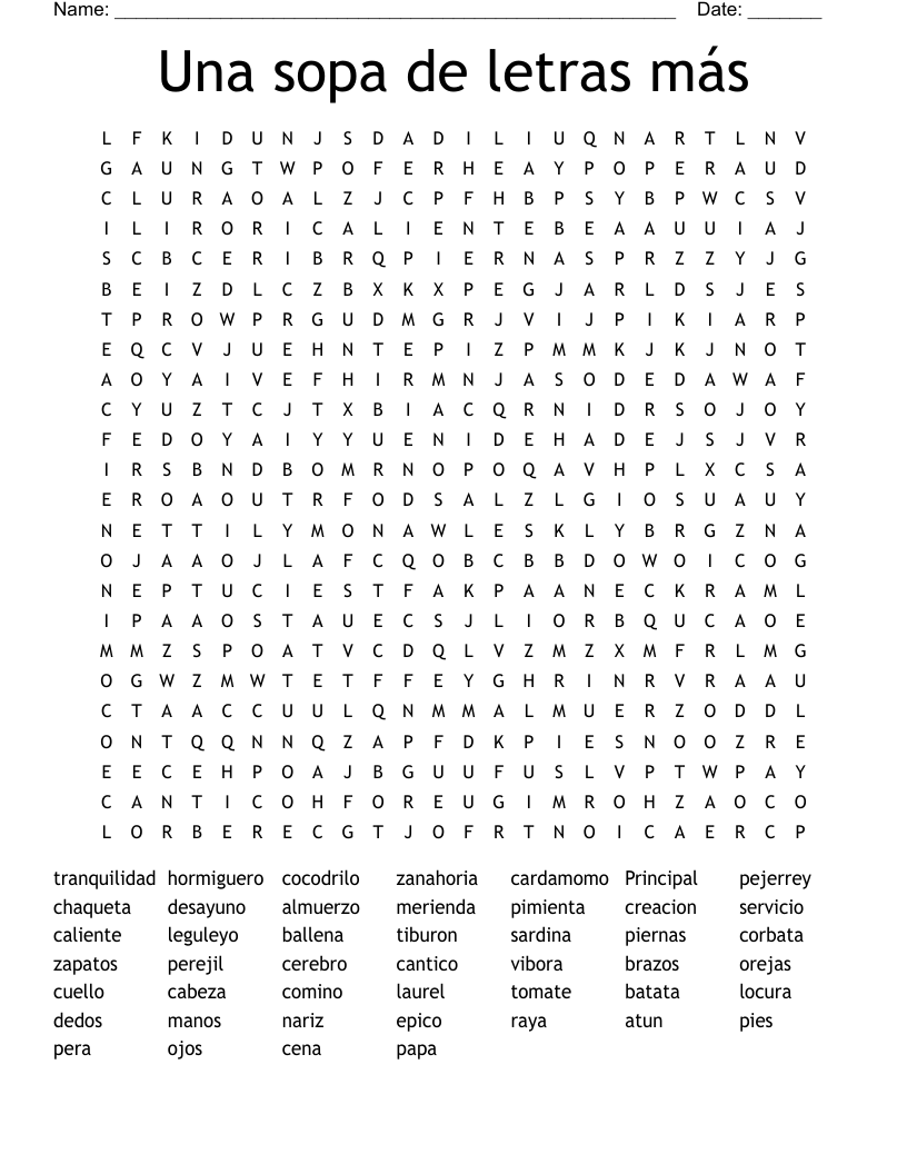 Una sopa de letras más Word Search