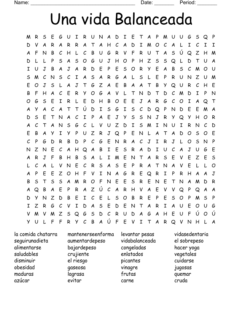 Una vida Balanceada Word Search