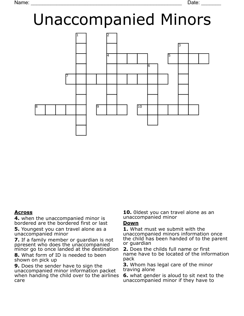 Unaccompanied Minors Crossword