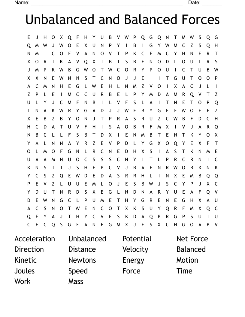 Unbalanced and Balanced Forces Word Search