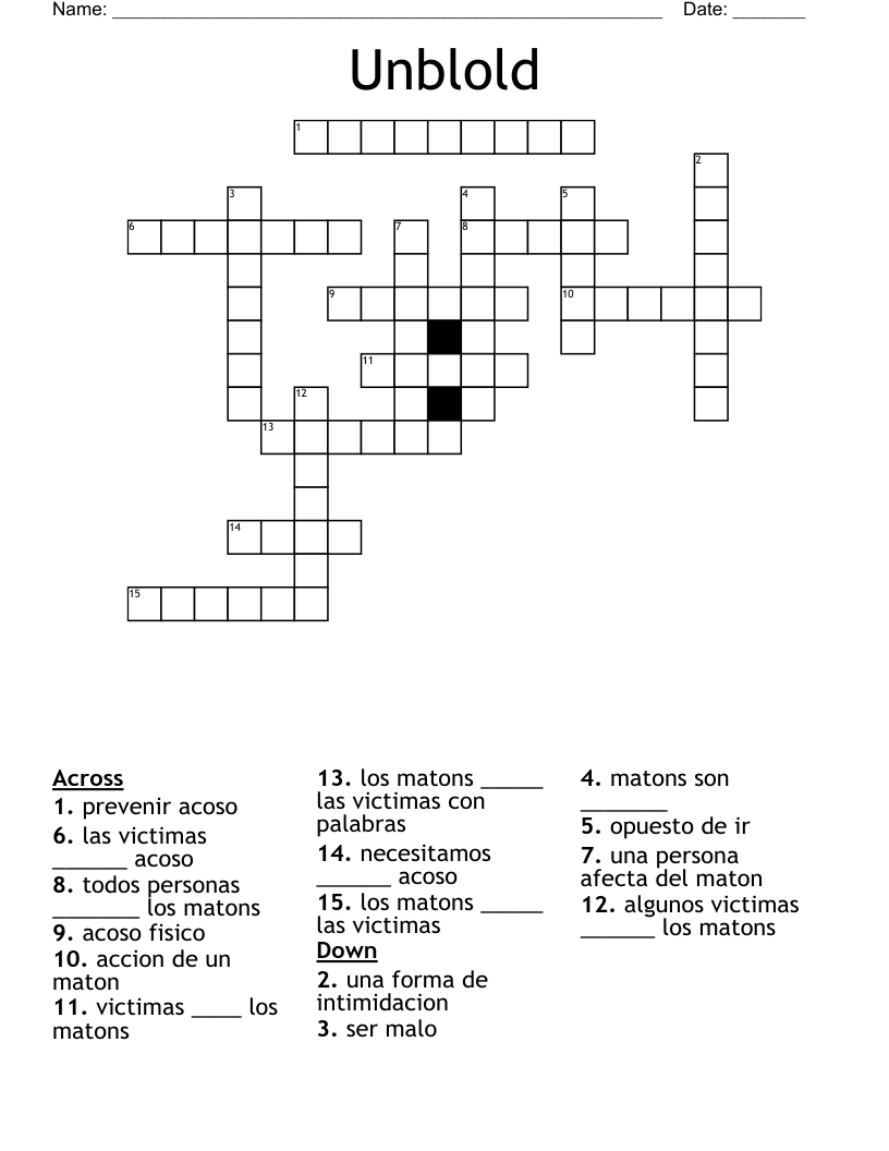 Unblold Crossword