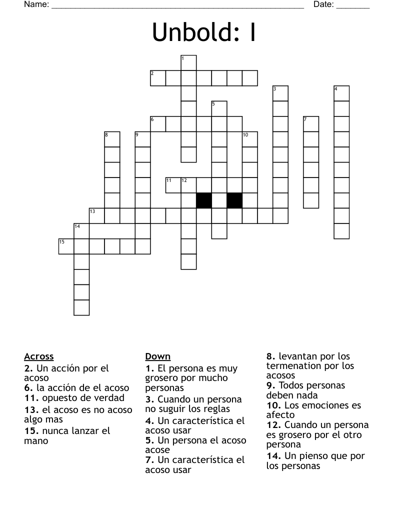 Unbold: I Crossword
