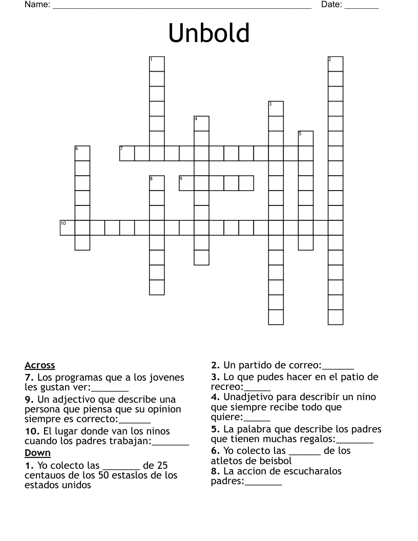 Unbold  Crossword