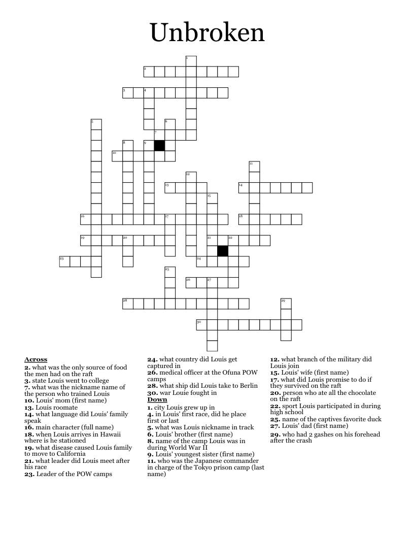 Unbroken Crossword