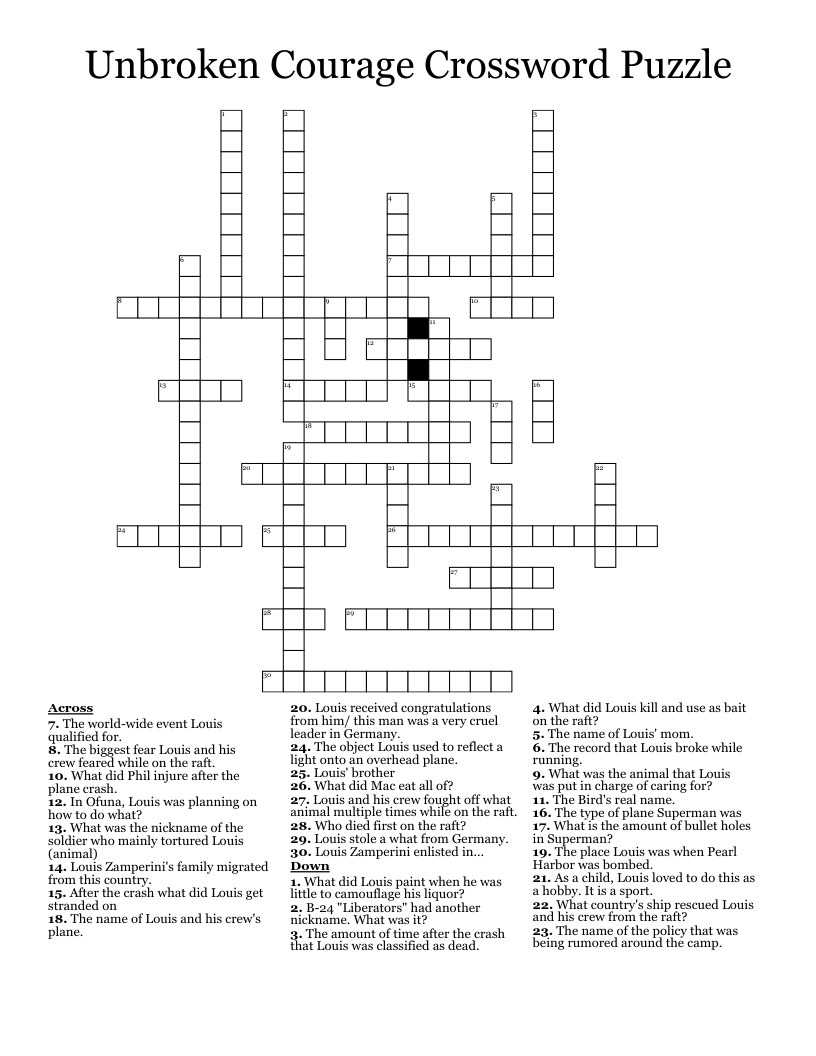 Unbroken Courage Crossword Puzzle
