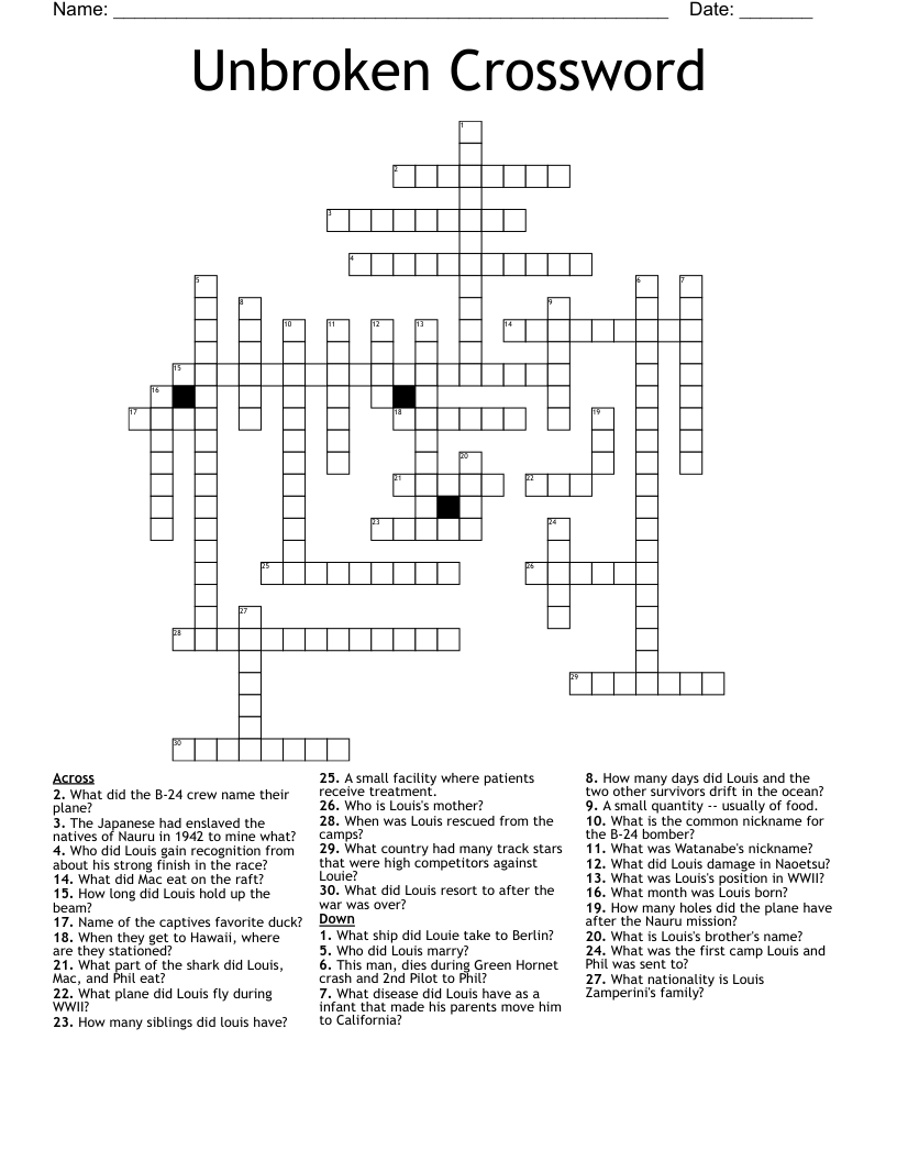 Unbroken Crossword