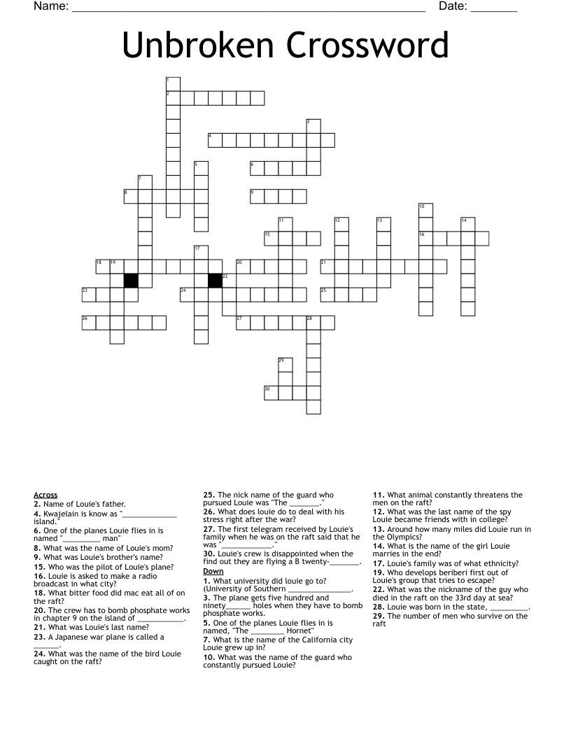 Unbroken Crossword