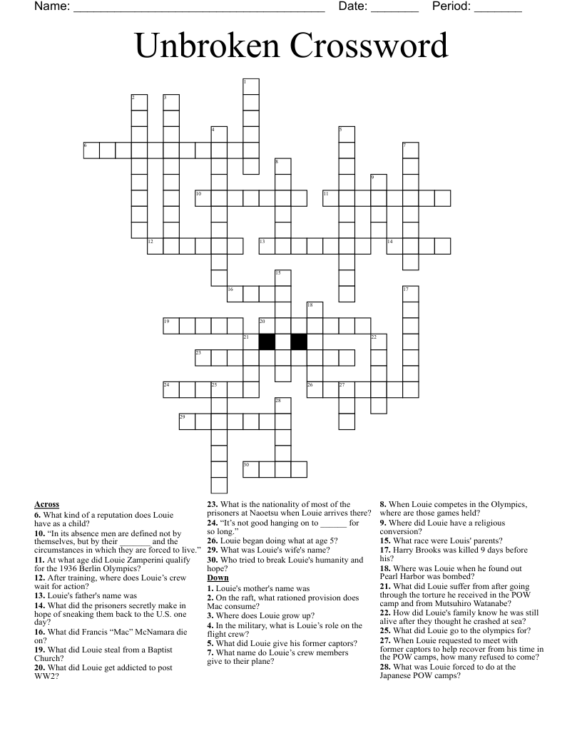 Unbroken Crossword
