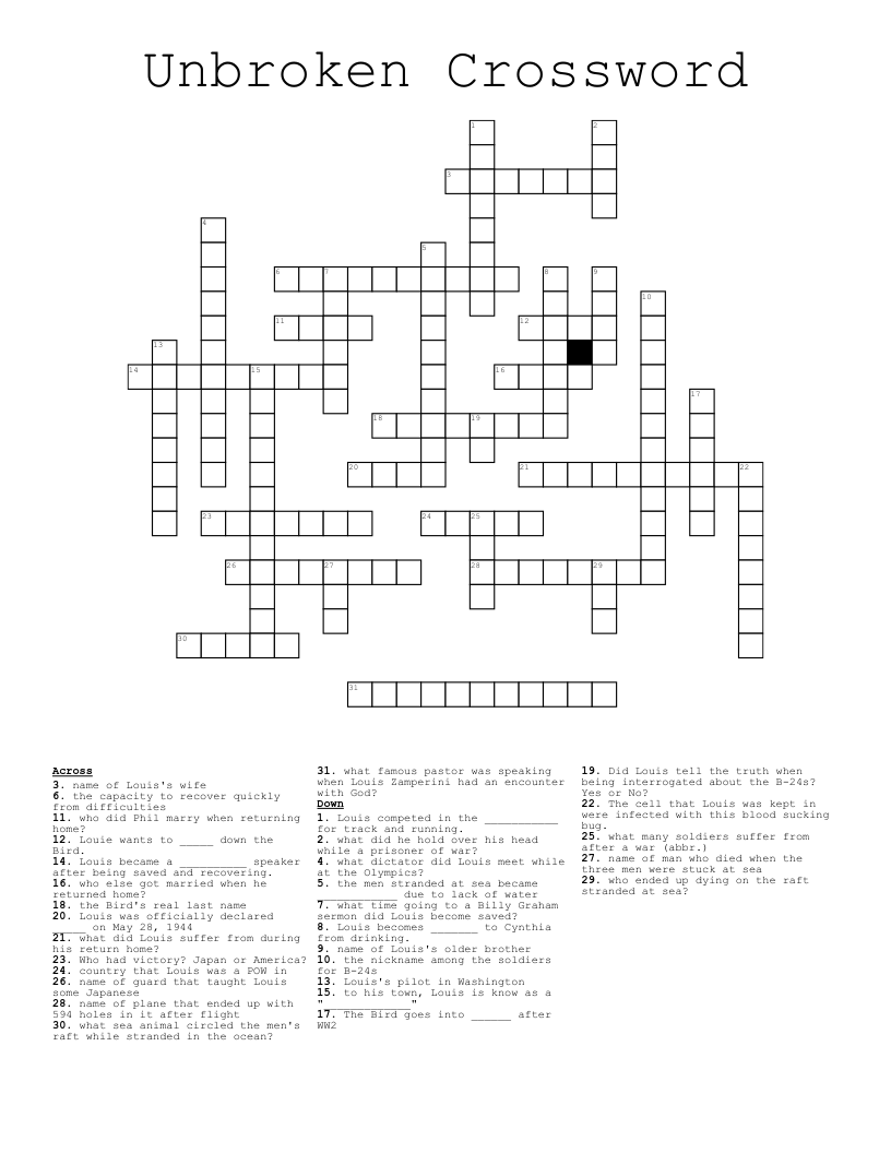 Unbroken Crossword