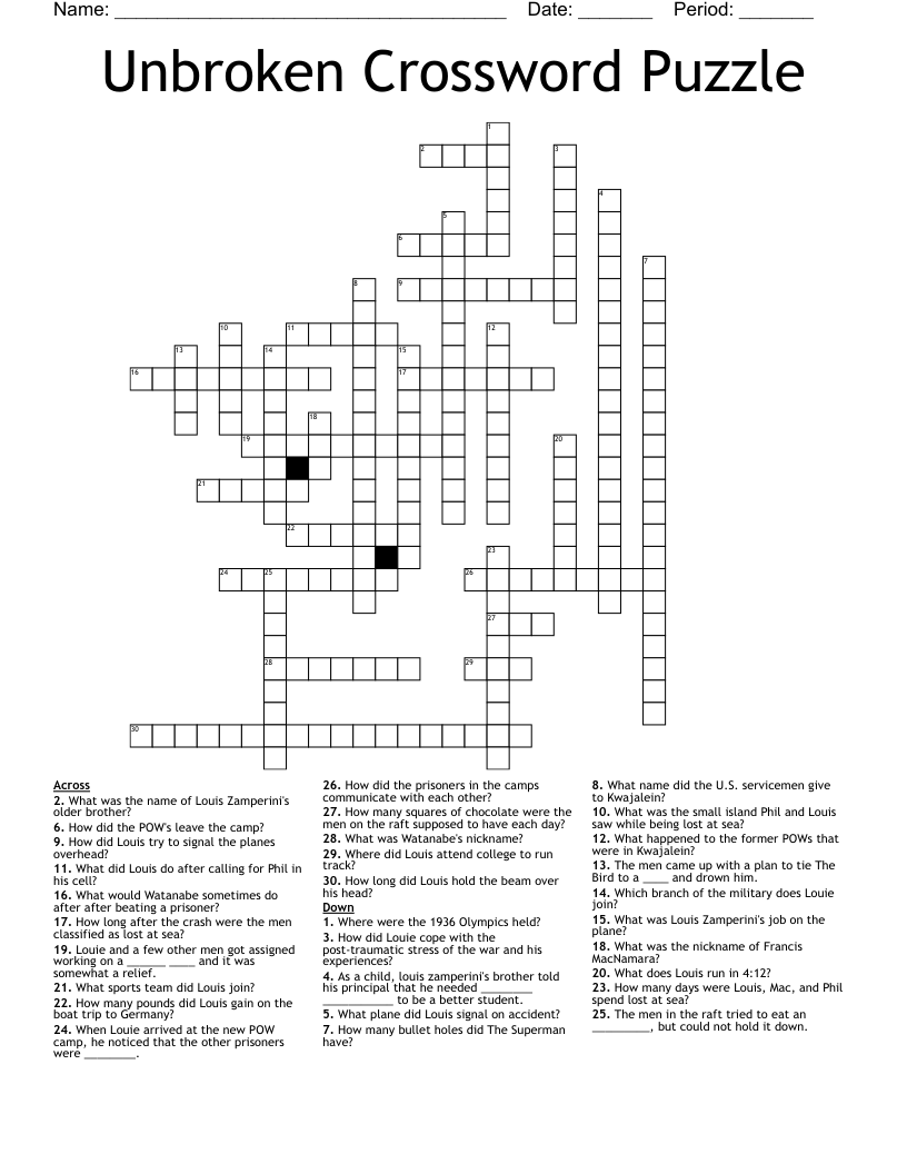 Unbroken Crossword Puzzle