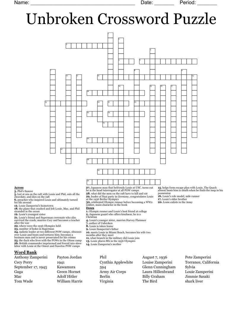 Unbroken Crossword Puzzle