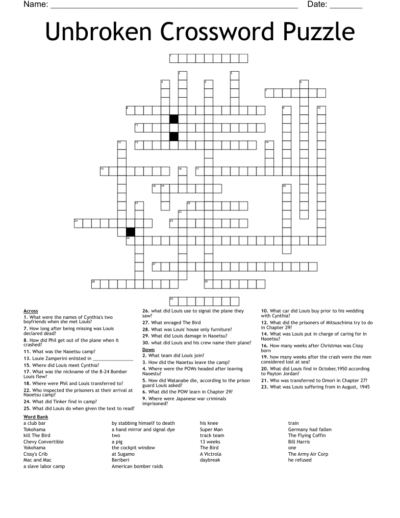Unbroken Crossword Puzzle